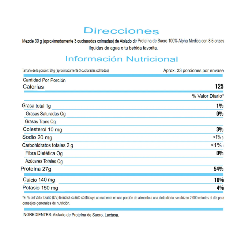 Whey Protein 100% Isolate 1kg Sin Sabor - Alpha Medica Premium
