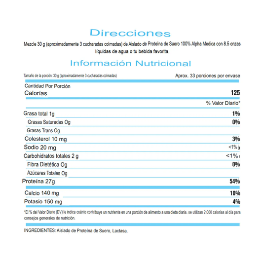 Whey Protein 100% Isolate 1kg Sin Sabor - Alpha Medica Premium