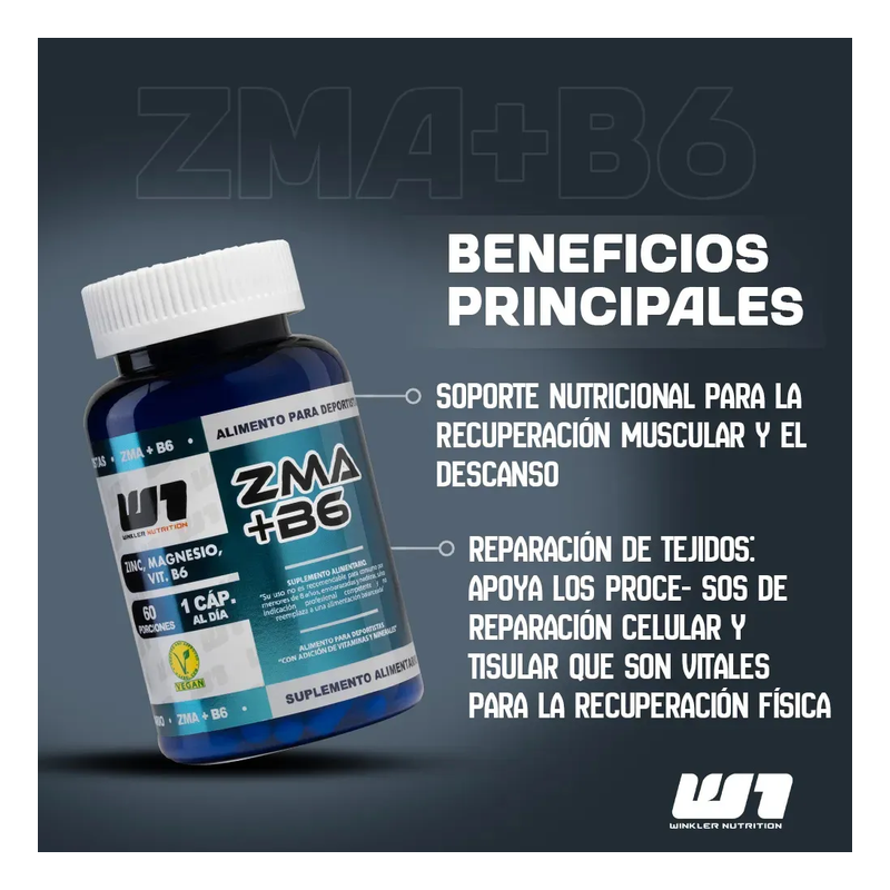 ZMA + B6 60 Cápsulas Veganas Winkler Nutrition Magnesio Zinc Suplemento Deportivo