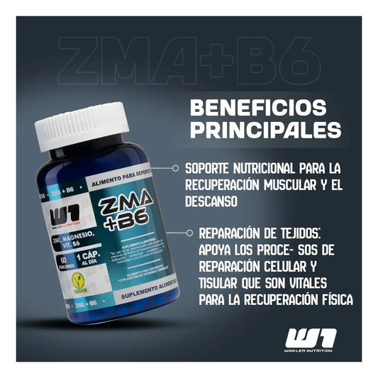 ZMA + B6 60 Cápsulas Veganas Winkler Nutrition Magnesio Zinc Suplemento Deportivo